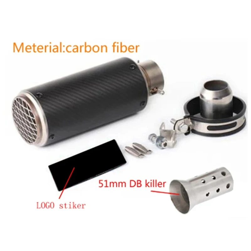 Motorfiets uitlaat inox uitlaat koolstofvezel uitlaat Universele 51/60mm met DB Killer voor z900 R3 R25 MT07 MT09 R1 Z400 Z650