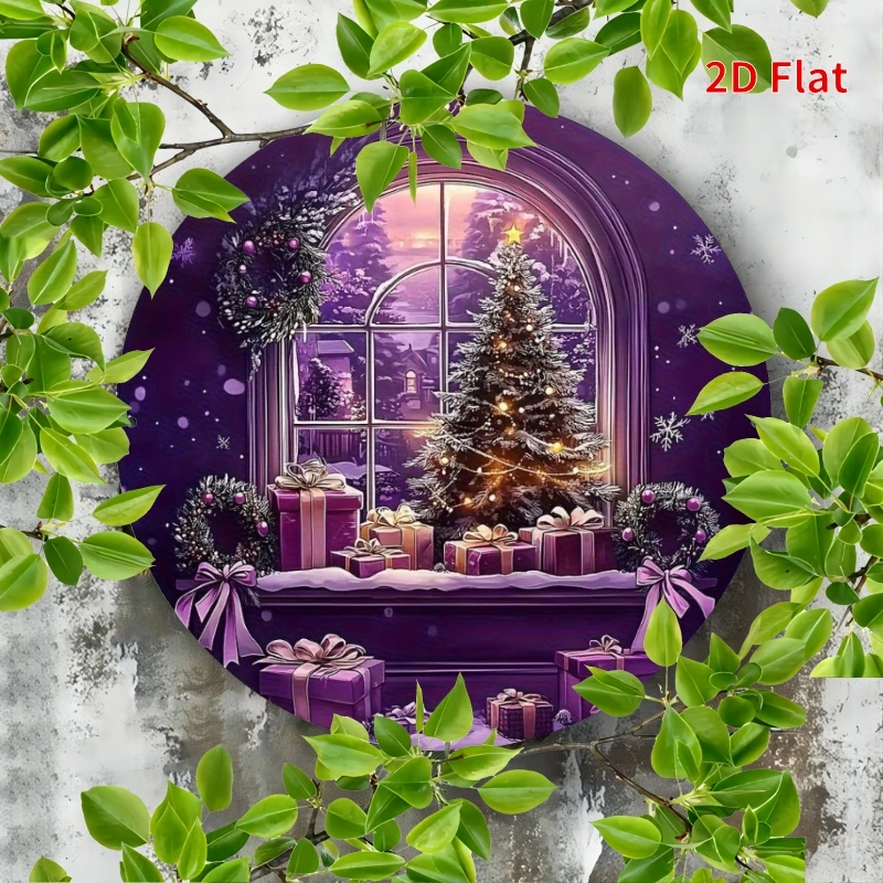 2D Flat, Vintage 2D Flat Decorative Painting, 1pc Multi-Functional Round Christmas Wreath, Durable Aluminum Sign, Suitable for C