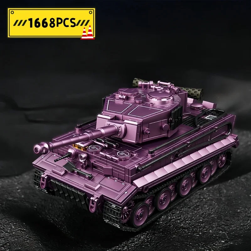 

Classic Tiger Tank Purple Assembly Model Building Blocks Moc Boys Birthday Toy Adult Gift 1668Pcs