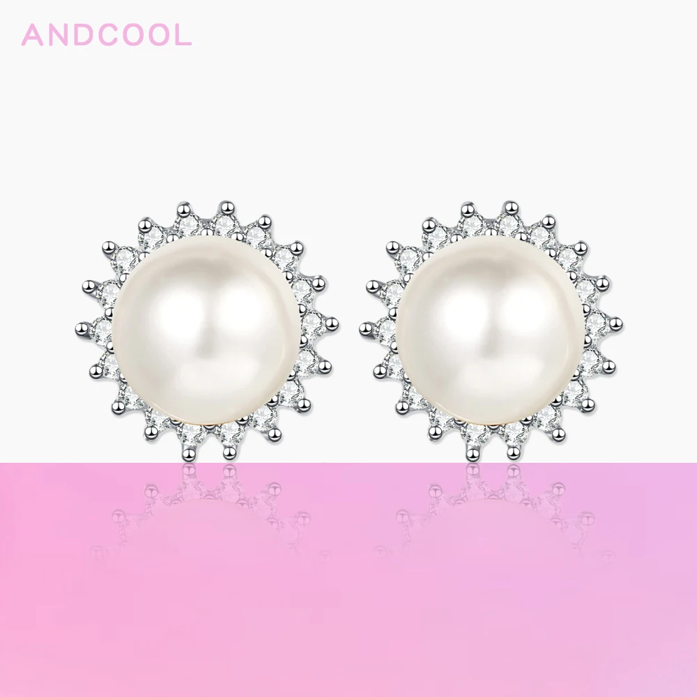 andcool brincos com perolas de girassol para mulheres brincos moissanite brincos com perolas de prata com flores brincos naturais s925 01