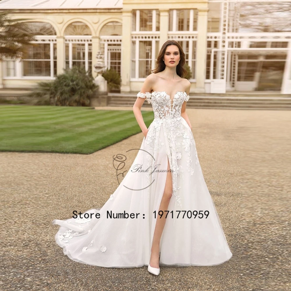 

Sweetheart Wedding Dresses For Princess White Applique Elegant Back With Button Bride Gowns A-Line Tulle vestidos de novia 2024