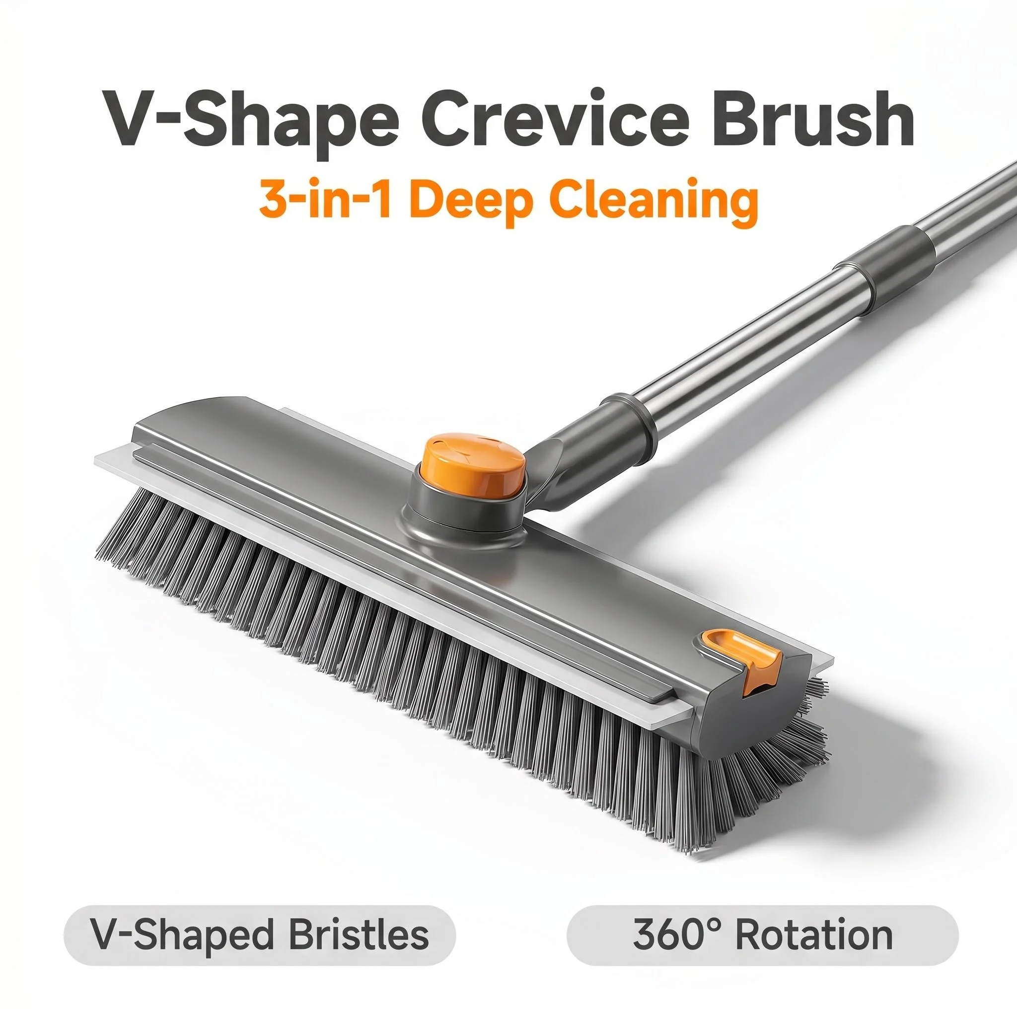 360 Rotating Floor Scrub Brush V Shaped Bristles Double Sided Broom Long Handle Window Squeegee Bathroom Tile Cleaning Tool