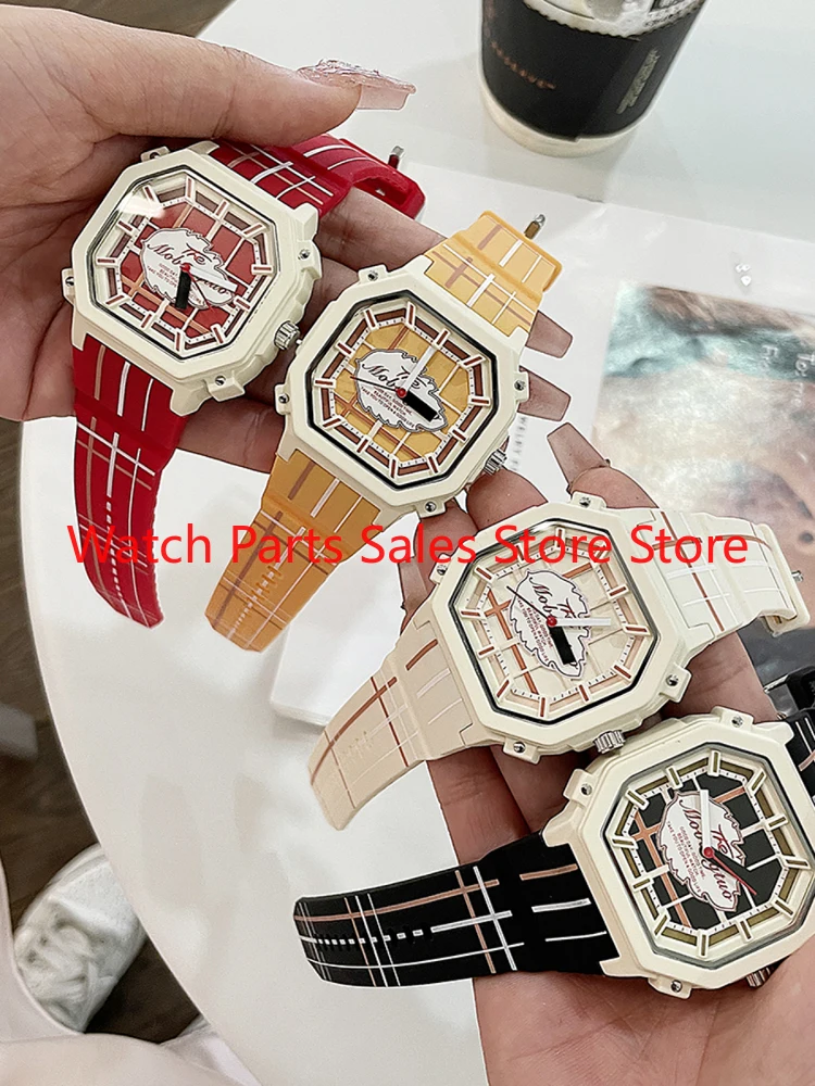 

American retro small square watch 2025 dopamine contrasting color women's silicone waterproof student sports watch gift