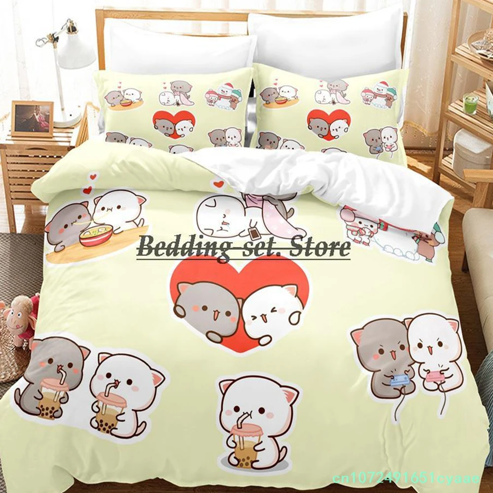 2023 Peach Cat Bedding Set Single Twin Full Queen King Size Bed Set Aldult Kid Bedroom Duvetcover Sets 3D Anime Bed Sheet Set