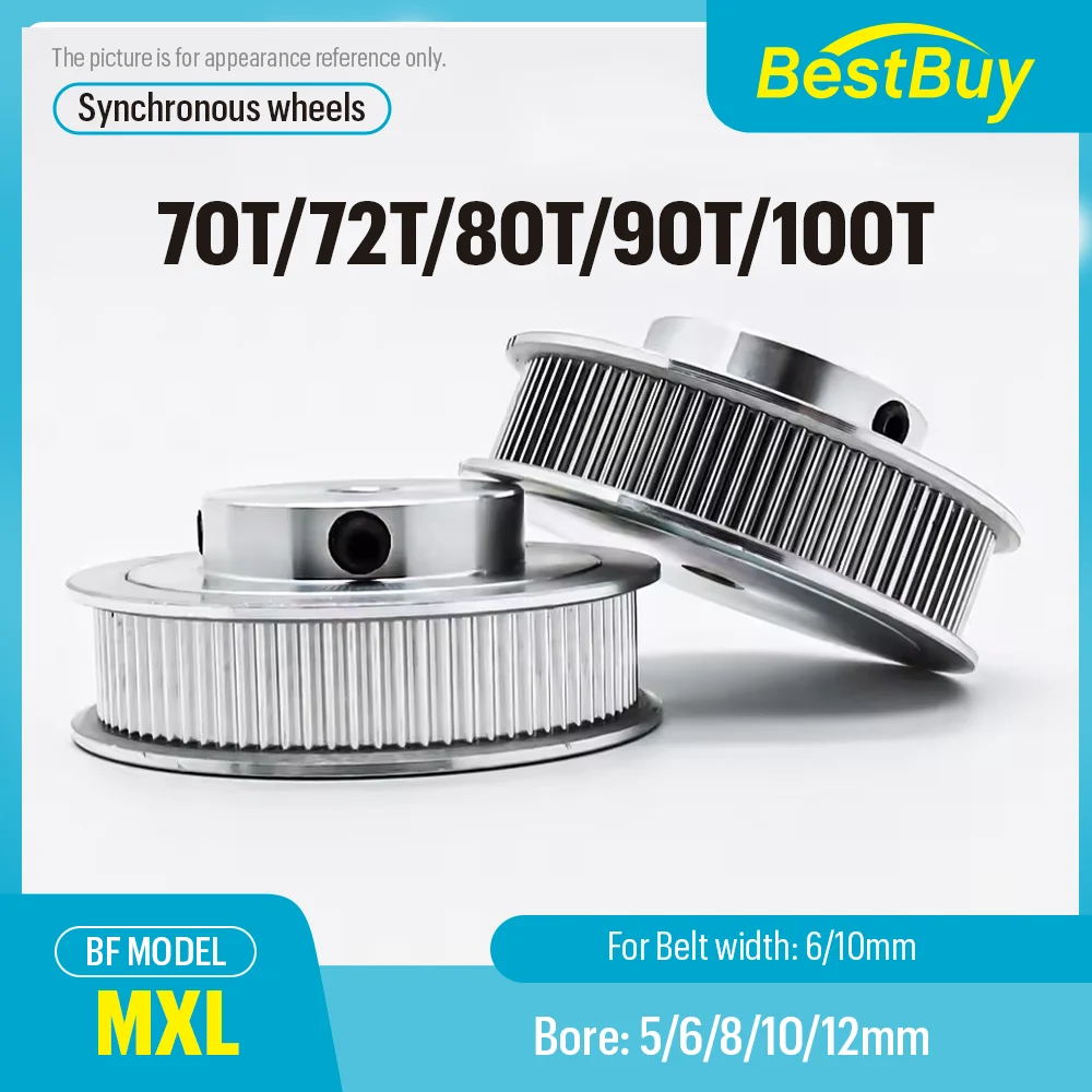 

Alloy Synchronous Wheels 70T-100T Bore 5-12mm BF Shape MXL Timing Belt Compatible Width 6-10mm