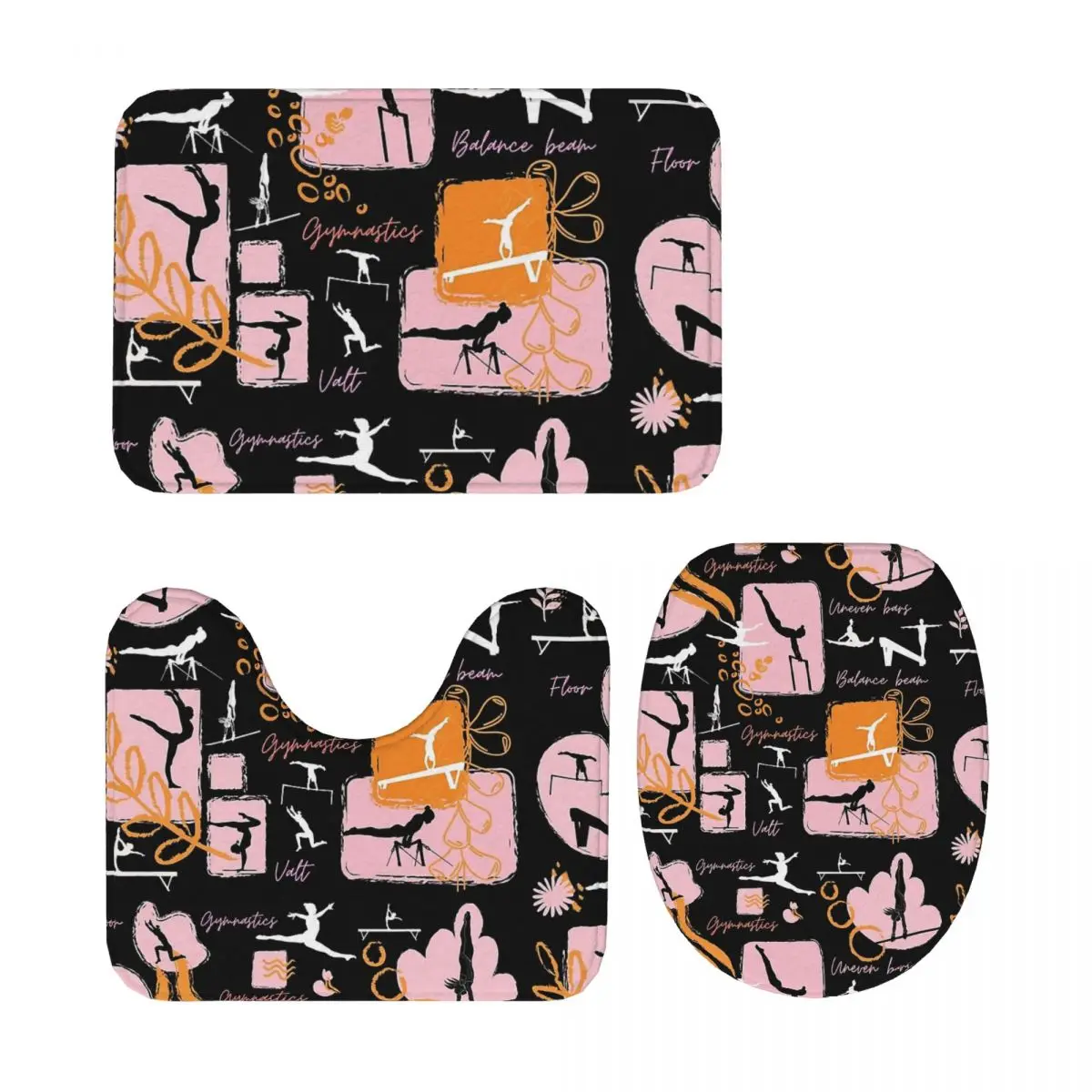 

Художественная гимнастика с принтом, 3 шт., коврик для ванной, набор для ванной комнаты, крышка унитаза, домашний декор, нескользящий ковер, напольный коврик