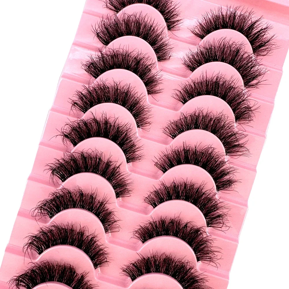 AMSDCN 3D Künstliche Wimpern, Nerzwimpern, flauschig, natürlich aussehend, D-Curl, russischer Stil, kurze künstliche Wimpern, 10 Paar
