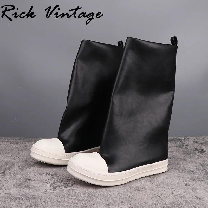 Rick Vintage Hip Hop Man Shoes Women\'s High Boots Casual Snow Boots Genuine Leather Women Elastic Platform Boots Big Size 42