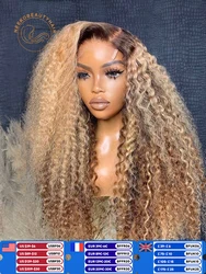 Ombre Honey Blonde Highlight Wig Human hair 13X6 Transparent Kinky Curly Lace Front Wigs with Brown Roots