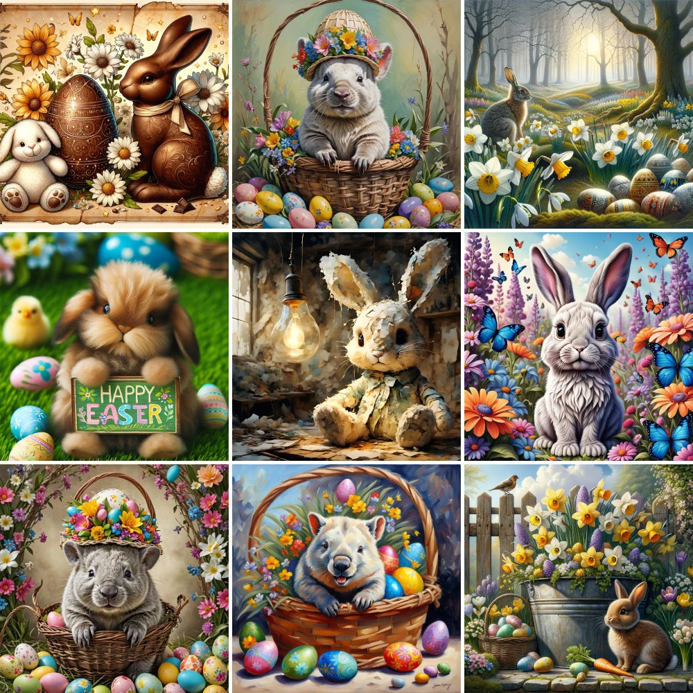 

Животное Пасхальный кролик, картина по номерам, ремесла, искусство и ремесла для взрослых, домашний декор, подарок матери, бесплатная доставка, 2023, новинка