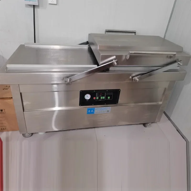 Double Chamber Automatic Vacuum Packaging Machine, Food Tray Sealer for Coffee, Rice, Fruit Vacuum Packing