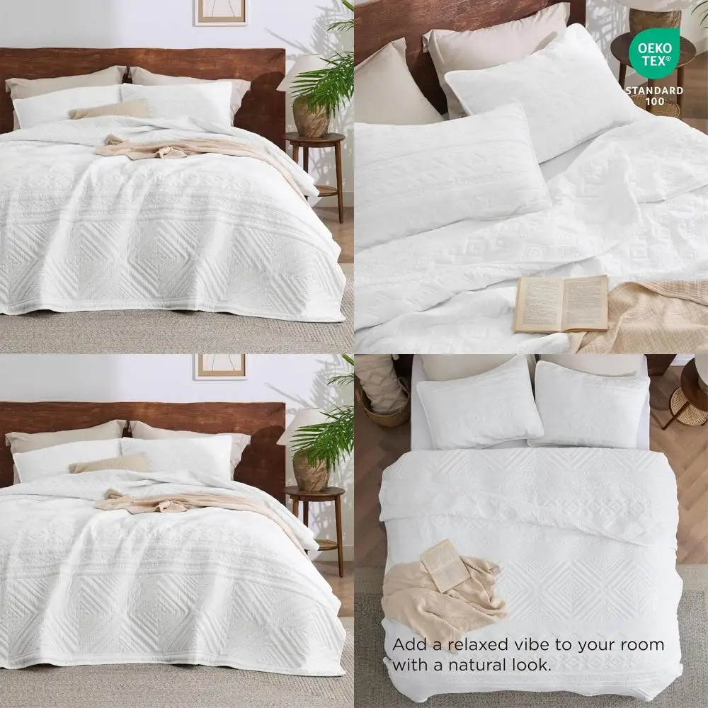 

Покрывало в стиле бохо, размер King Size – легкое покрывало King Size с геометрическим узором, белое покрывало Armhouse Sot, комплект постельного белья с 2 элементами