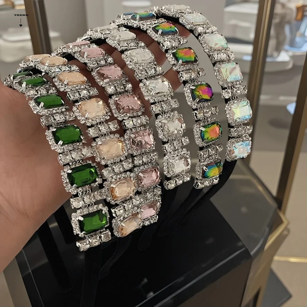 

Multicolor Gem Full Rhinestone Headbands Square Rhinestone Gorgeous Baroque Tiara Shiny Multi-purpose Crystal Hair Hoops