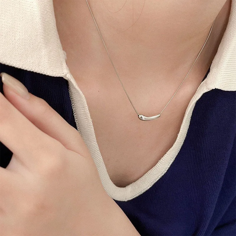 Irregular Round Tube Eggplant Necklace Female Full-body 925 Sterling Silver Simple Small Bright Silver Ins Fashion Jewelry