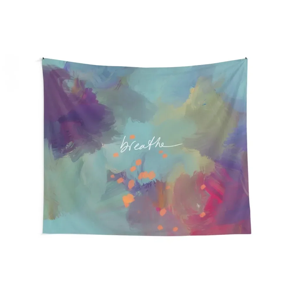 Breathe - Inspirational Blue Abstract Art - Painting by Morgan Harper Nichols Tapestry Decor Home Wall Decorations Tapestry