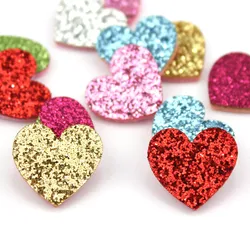 70Pcs 1.8*2cm Glitters Hearts Hape Shiny Felt Appliques DIY Headwear Baby BB Clip Crafts Deco Accessories