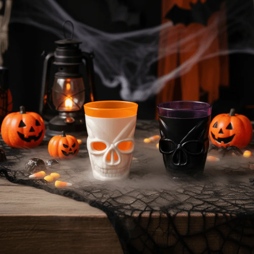 Flashing Halloween Glowing Skull Cup LED Light Double Layer Design Skull Head Glowing Wine Cup Mini Plastic Drinking Mug