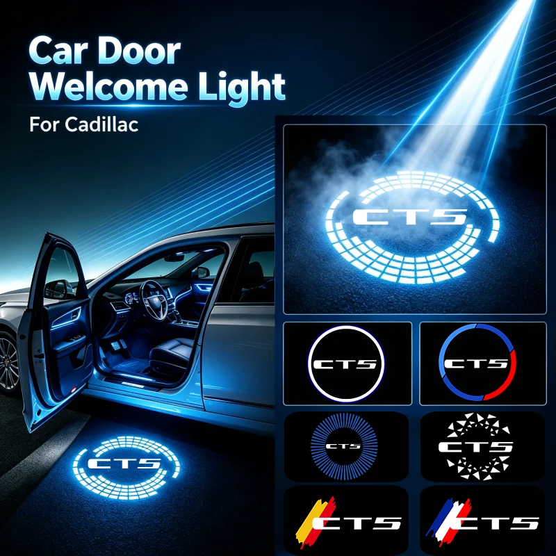 2PCS HD Ghost Emblem Shadow LED Car Door Courtesy Projector Welcome Lamps For Cadillac CT5 2020‑2026 Interior Mod Decor Parts