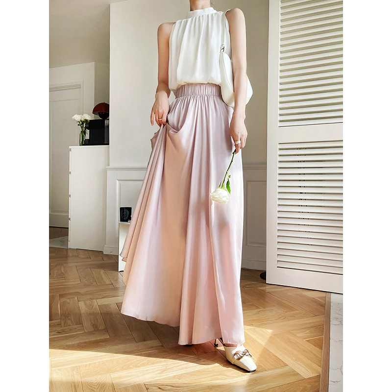 Women\'s Y2K Clothes White Ice Silk Wide Leg Pants Summer High Waist Thin Baggy Casual Trousers Jogger Korean Style 2023