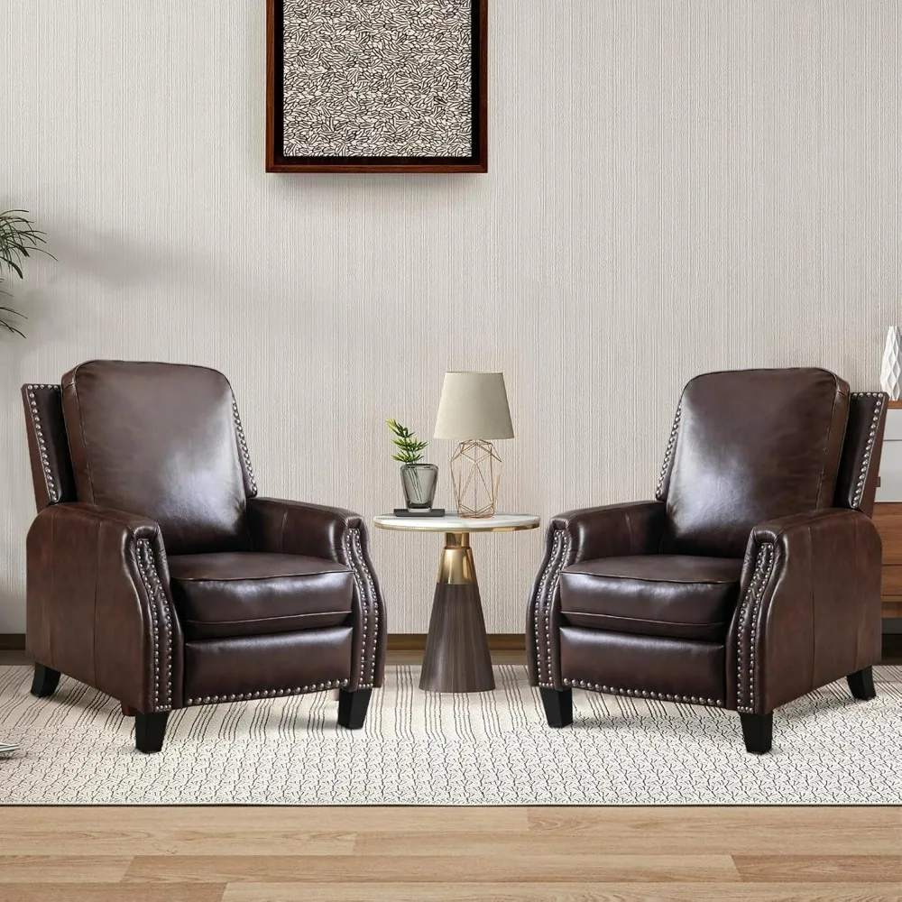 Leather Recliner Chair Set of 2, Classic and Traditional Push Back Recliner Chair with Solid Wood Legs, Adjustable Single Sofa