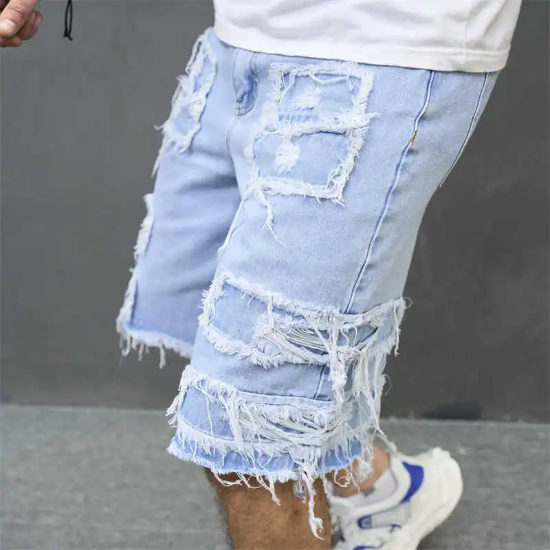 

New Mens Jeans with Holes Are Loose Trendy Mens Shorts Casual Shorts and Cropped Pants for Men