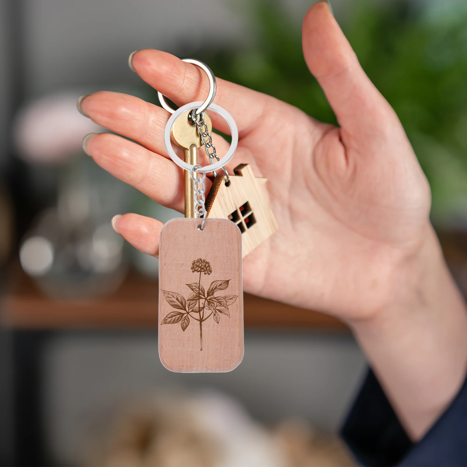 

10 Pcs Wooden Label Pendant Engravable Keychains Blank Tags Labels Ring Rectangle Blanks