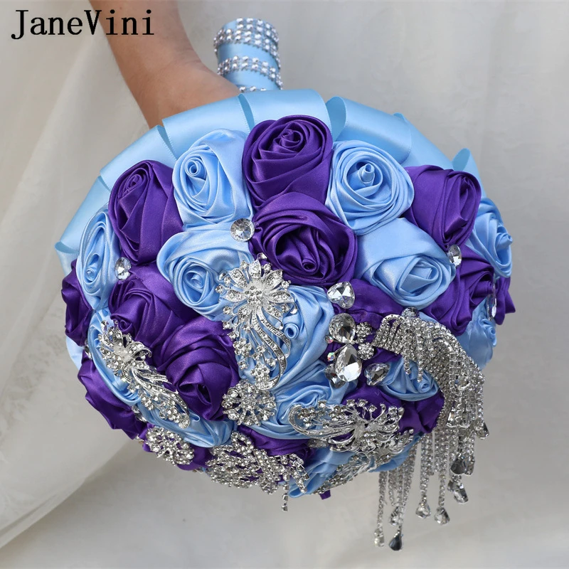 JaneVini-frisada strass nupcial bouquet, prata brilhante jóias, cristal flor noiva, buquê de casamento, graduação, flor falsa, 2024