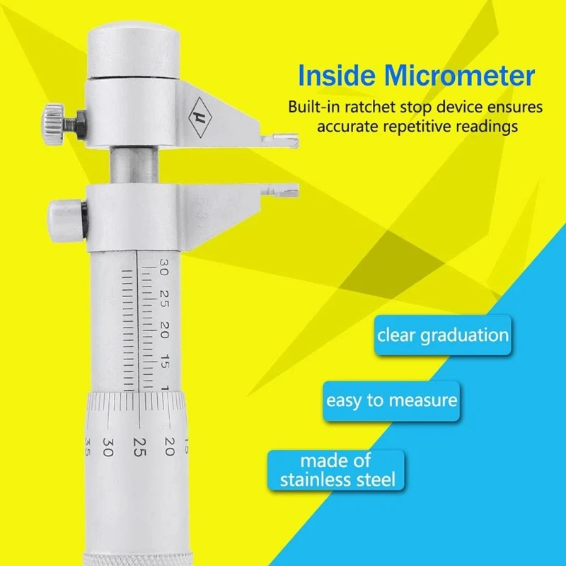 Inside Micrometer 5-30Mm Mechanical Micrometer Set 0.01 Mm Accuracy Include Wrench Calibration Ring Wooden Box