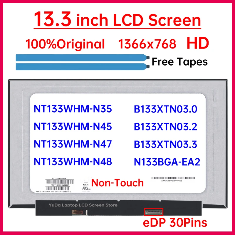 

13.3 Inch HD Laptop LCD Screen For X390 X395 X13 L13 L13 Gen 2 Display Matrix Panel Replacement 1366x768 eDP 30 Pins Non-Touch
