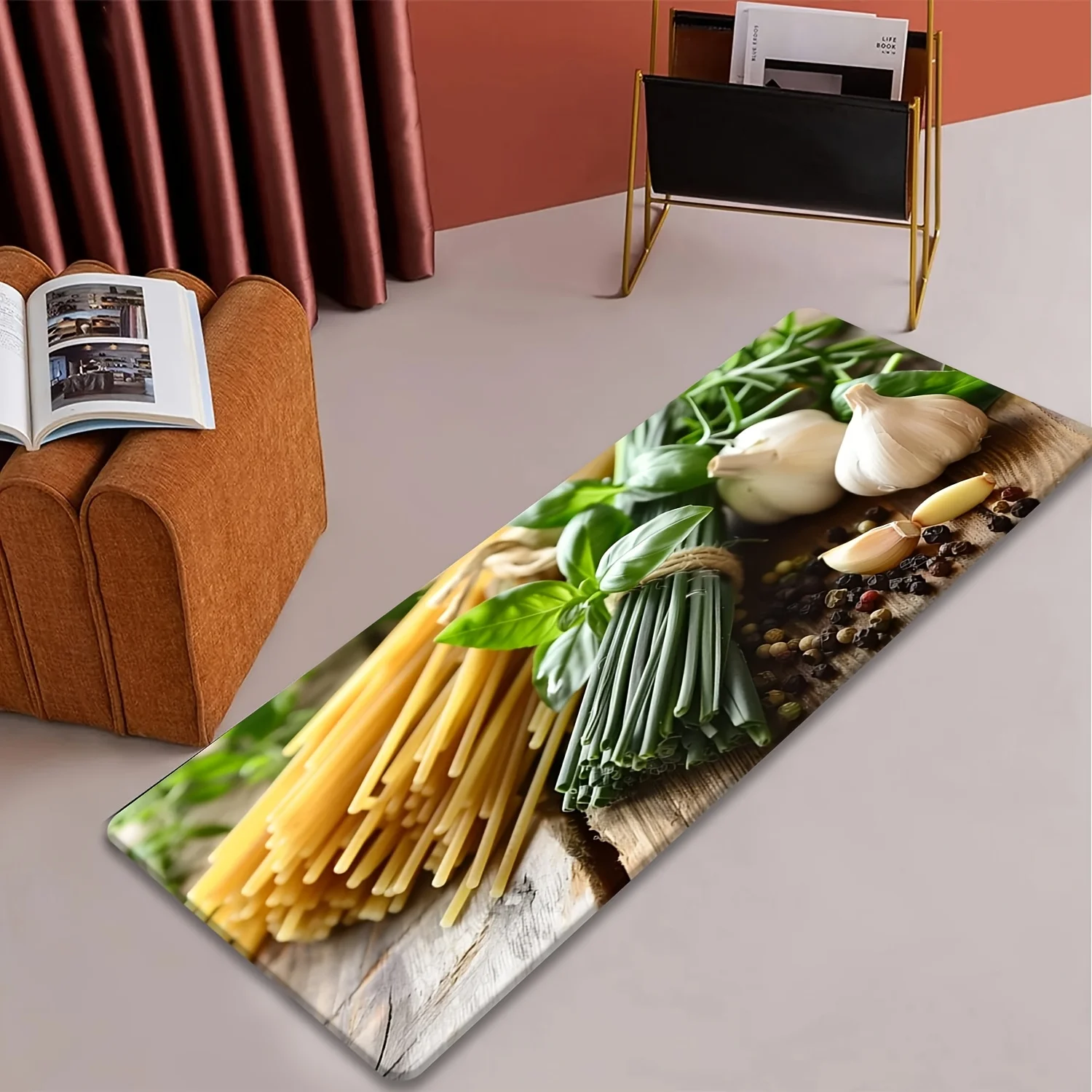 Rustic Wood Pasta Spice Runner Mat Anti Slip Water Absorbent Rug Italian Food Kitchen Decor Carpet for Bath Kitchen Entrance