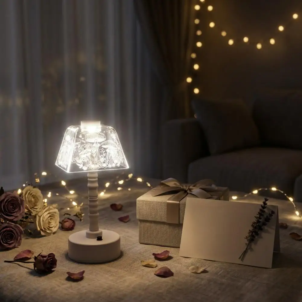 Desk Ambient Light Acrylic Mushroom Lampshade Night Light Floral Wheat Pattern Table Lamp Decorative Ambient Desk Light for Home