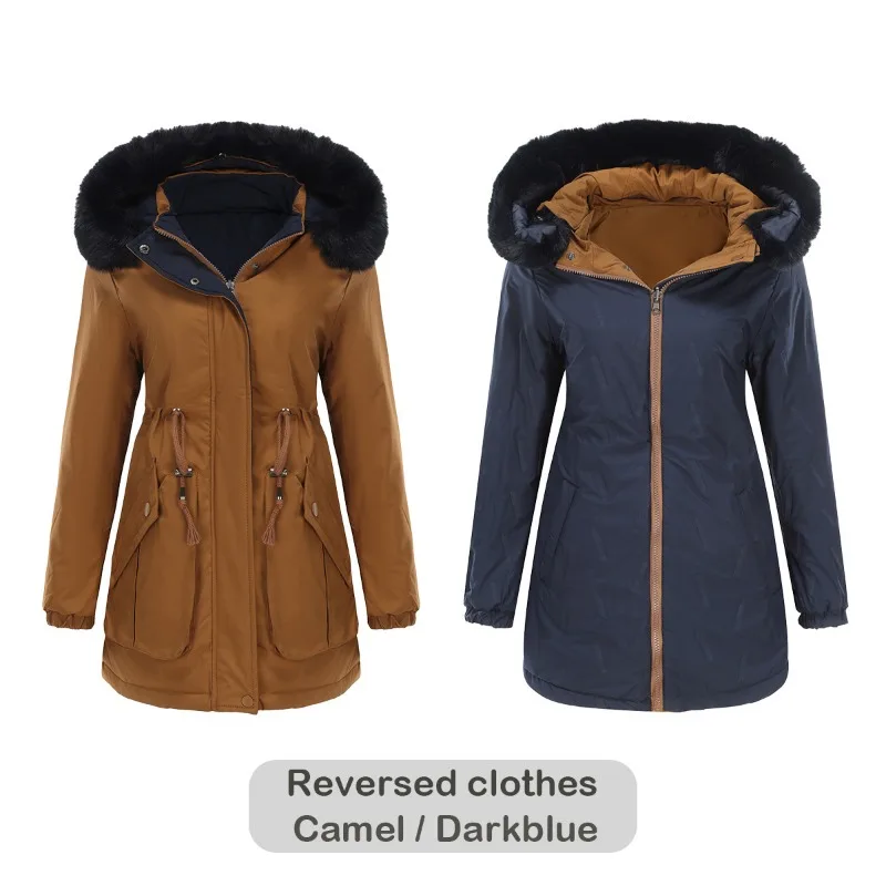 ZXRYXGS Popular Autumn Winter Reversible Coat Cotton Clothes Women Fashionable Coats Removable Hat 2023 New Parka Female Jackets