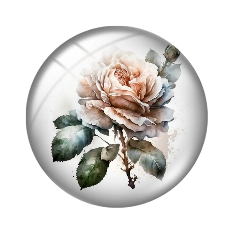 Watercolor roses mix 12mm/18mm/20mm/25mm Round photo glass cabochon demo flat back Making findings