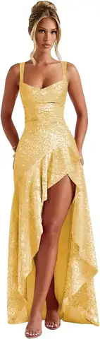 Paljettfyllda balklänningar för tonåringar Hi-Low A-linjeformade cocktailklänningar för kvinnor Aftonklänning Studentklänning 8 best sales semiformella klänningar för tonåringar - №8