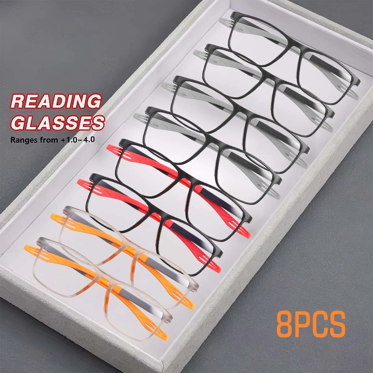 2/3/4/8 Super Value Rectangle Simple Sport Non-Slip Presbyopia Glasses, Multiple Pairs for Middle-Aged and Elderly Men and Women