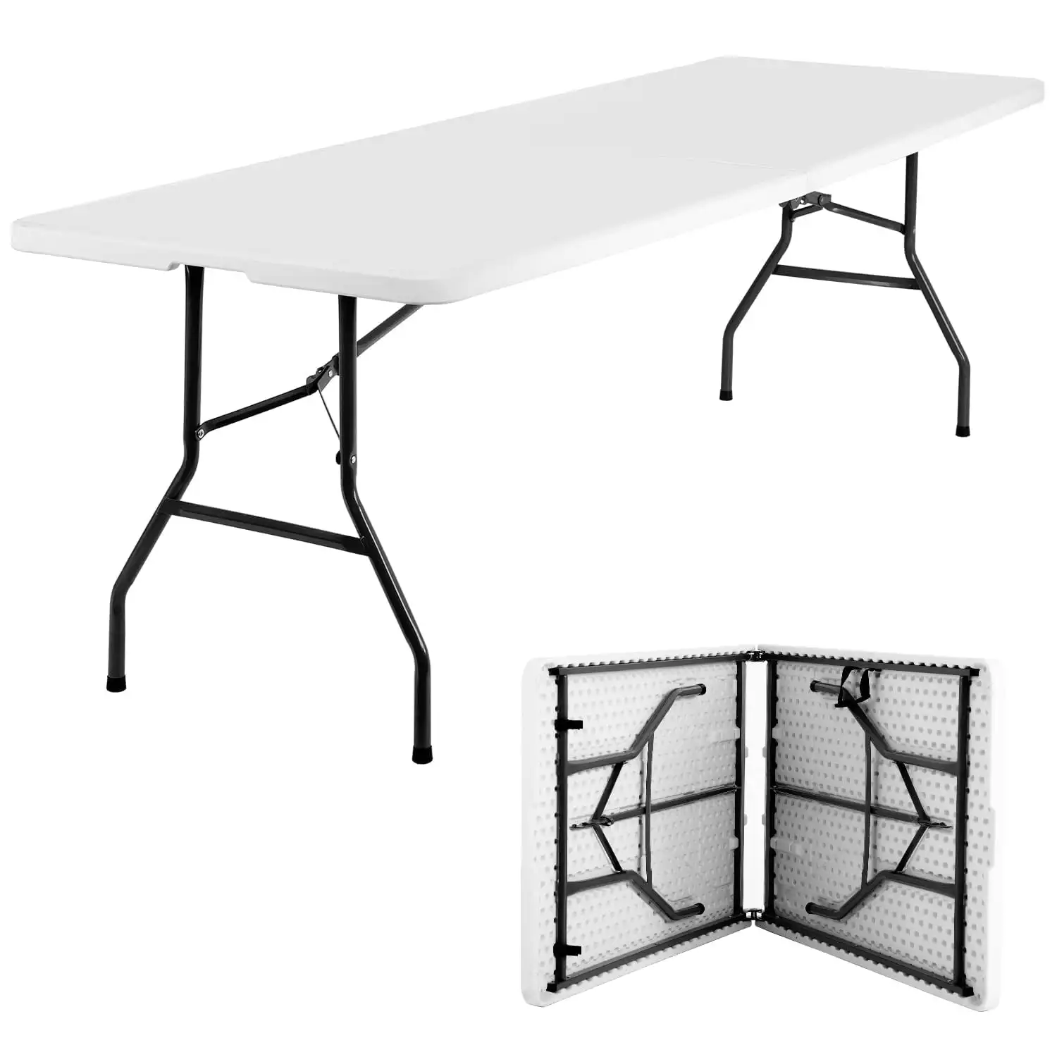 

96" Folding Utility Table, HDPE Waterproof Picnic Dining Desk, Heavy-Duty Portable Table with Handle for Party Camping BBQ