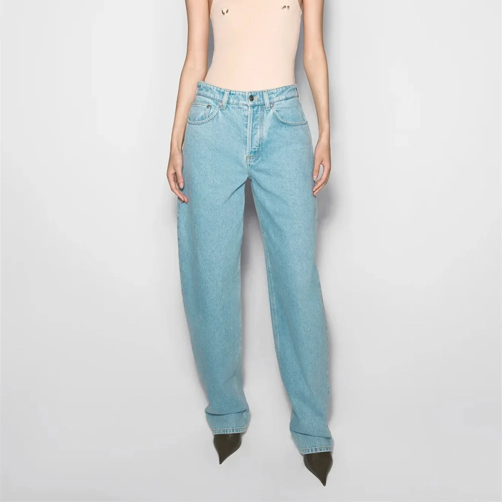 

traf 2025 women's jeans pure cotton washed vintage casual high waist ladies trousers y2k clothes New fashion high quality pants