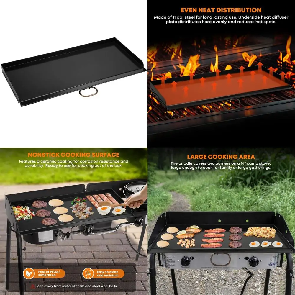 

Антипригарная плоская гриль-плита с двумя конфорками, 32 x 14, совместима с походными плитами глубиной 14 дюймов.