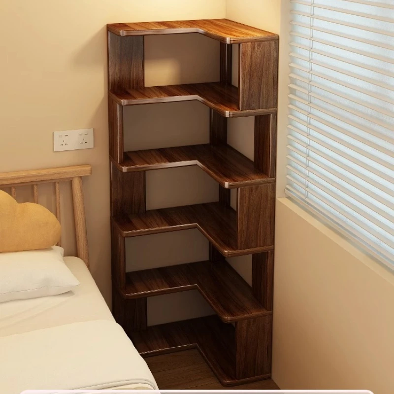 

Medieval solid wood corner bookshelf floor-to-ceiling storage living room corner book storage home display cabinet simple