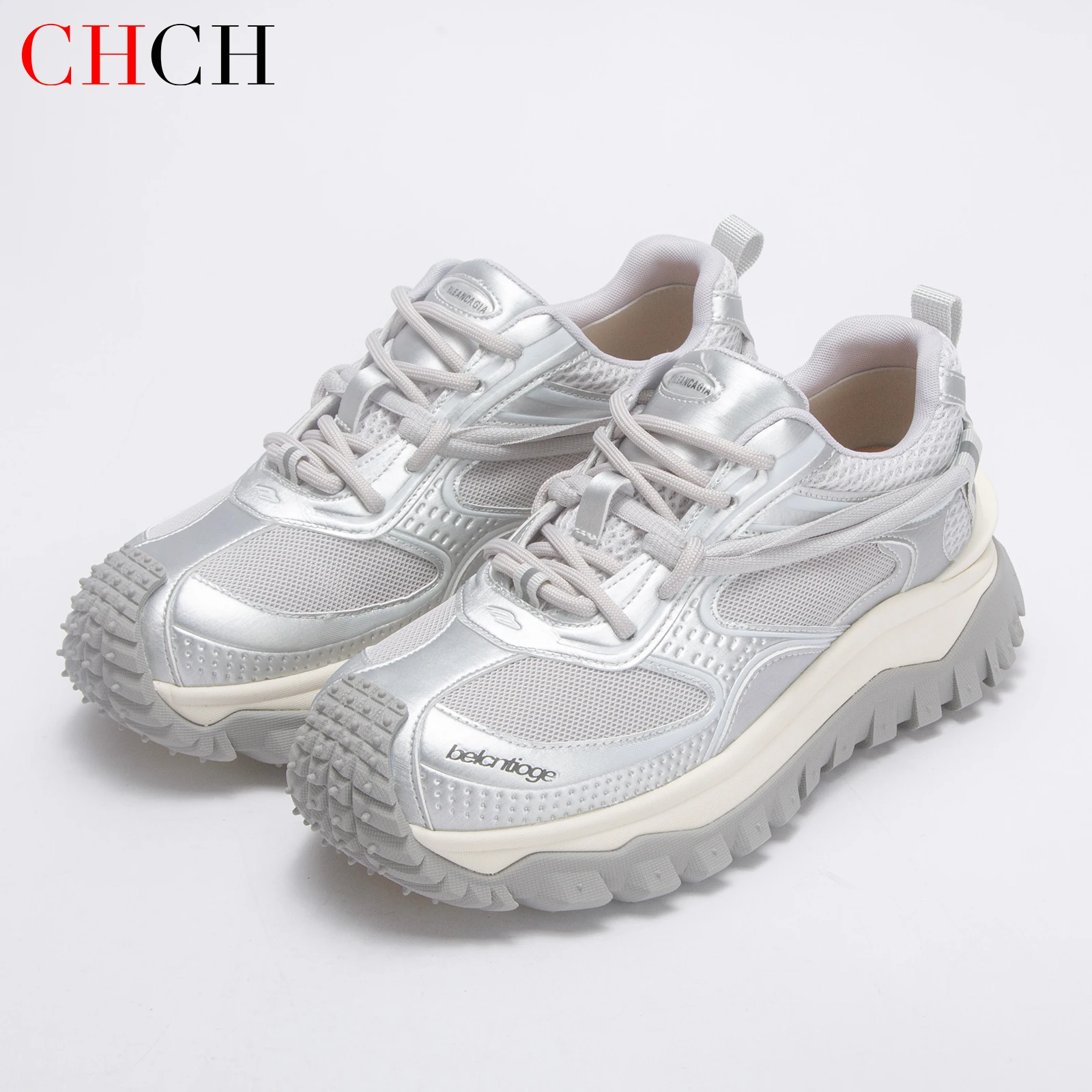 CHCH Women's Gray Tennis Shoes Mesh Breathable Upper Lace Up Rubber Sole Non Slip Arch Support Casual Sneakers