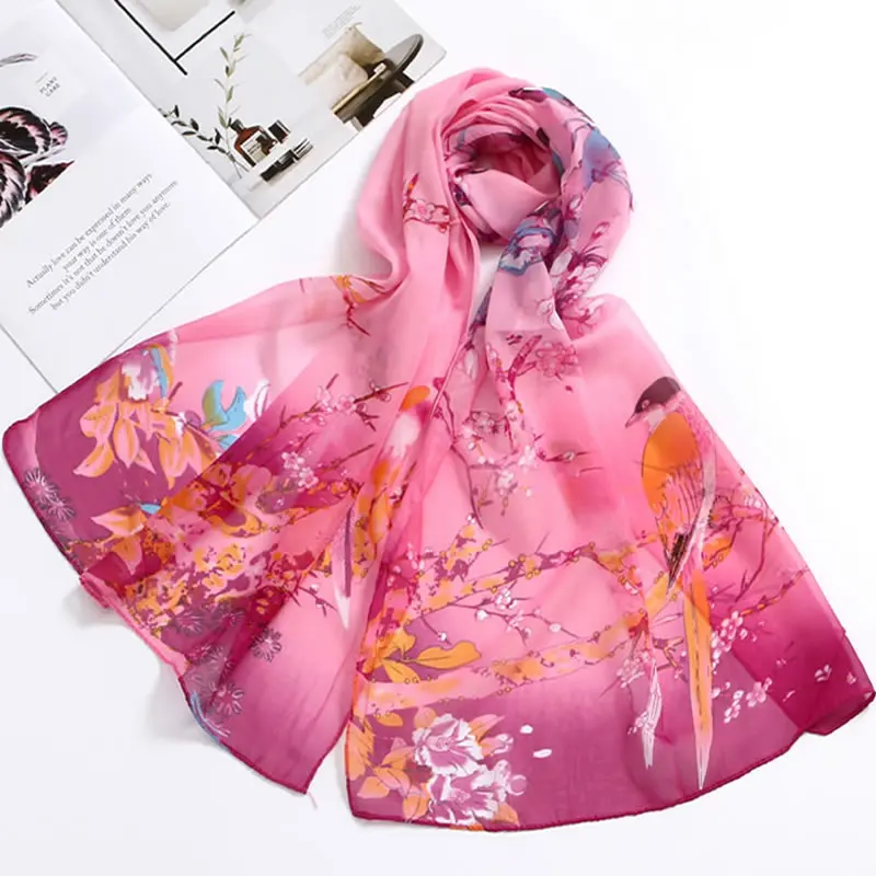 Flowers and birds printed chiffon scarf shawl, beach sunscreen scarf head scarf women, mother gift