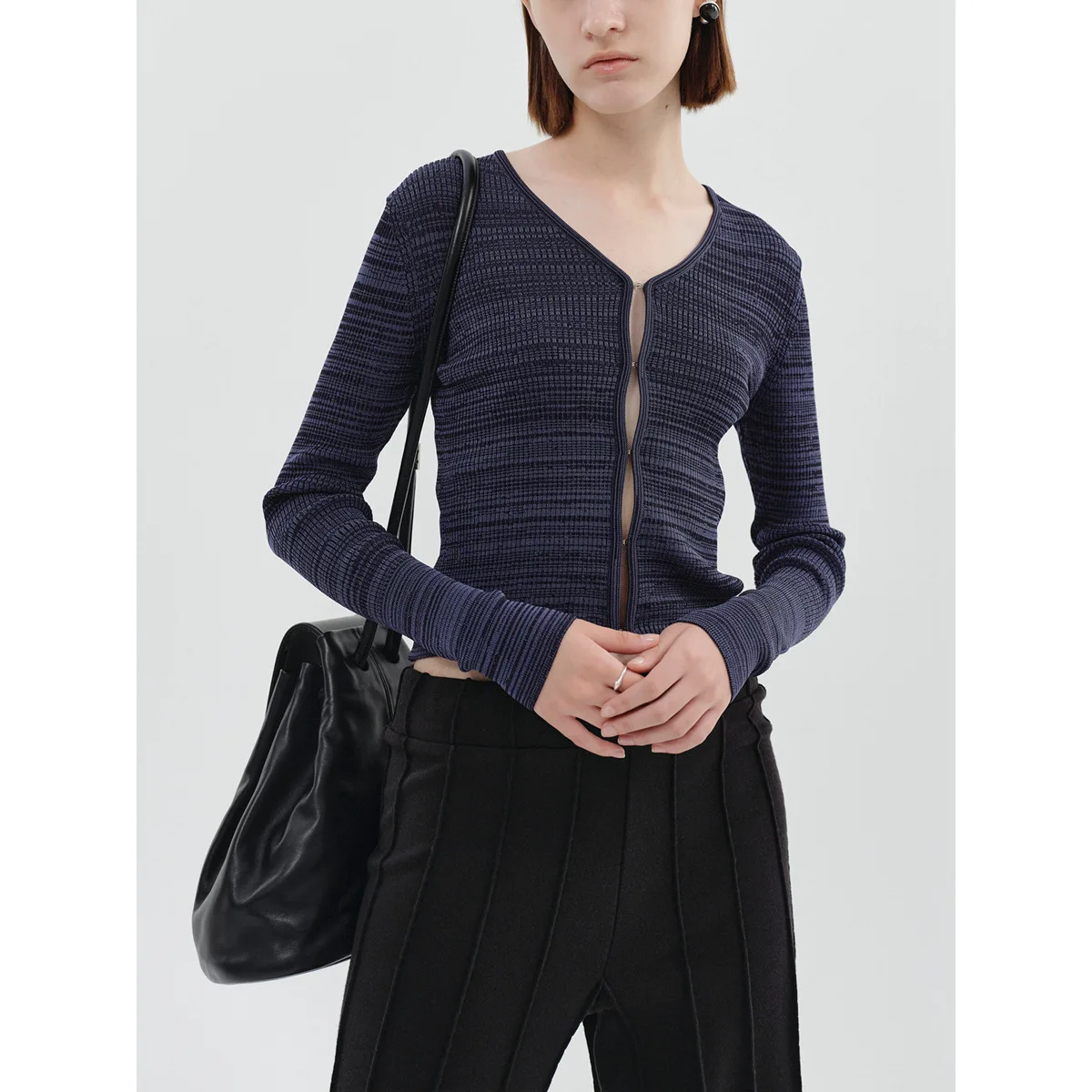 

Women L0 * Short Knitted Cardigan 024 Spring and Summer Casual Commuter V-neck Long-sleeved Slim Knit Sweater Tops