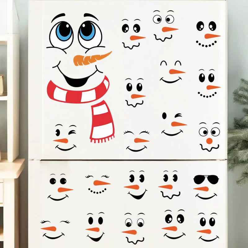 

Christmas scene Snowman Face Stickers Wall Fridge Window Decals Self-Adhesive Funny Face Labels Stickers Water Bottle Cup Decor