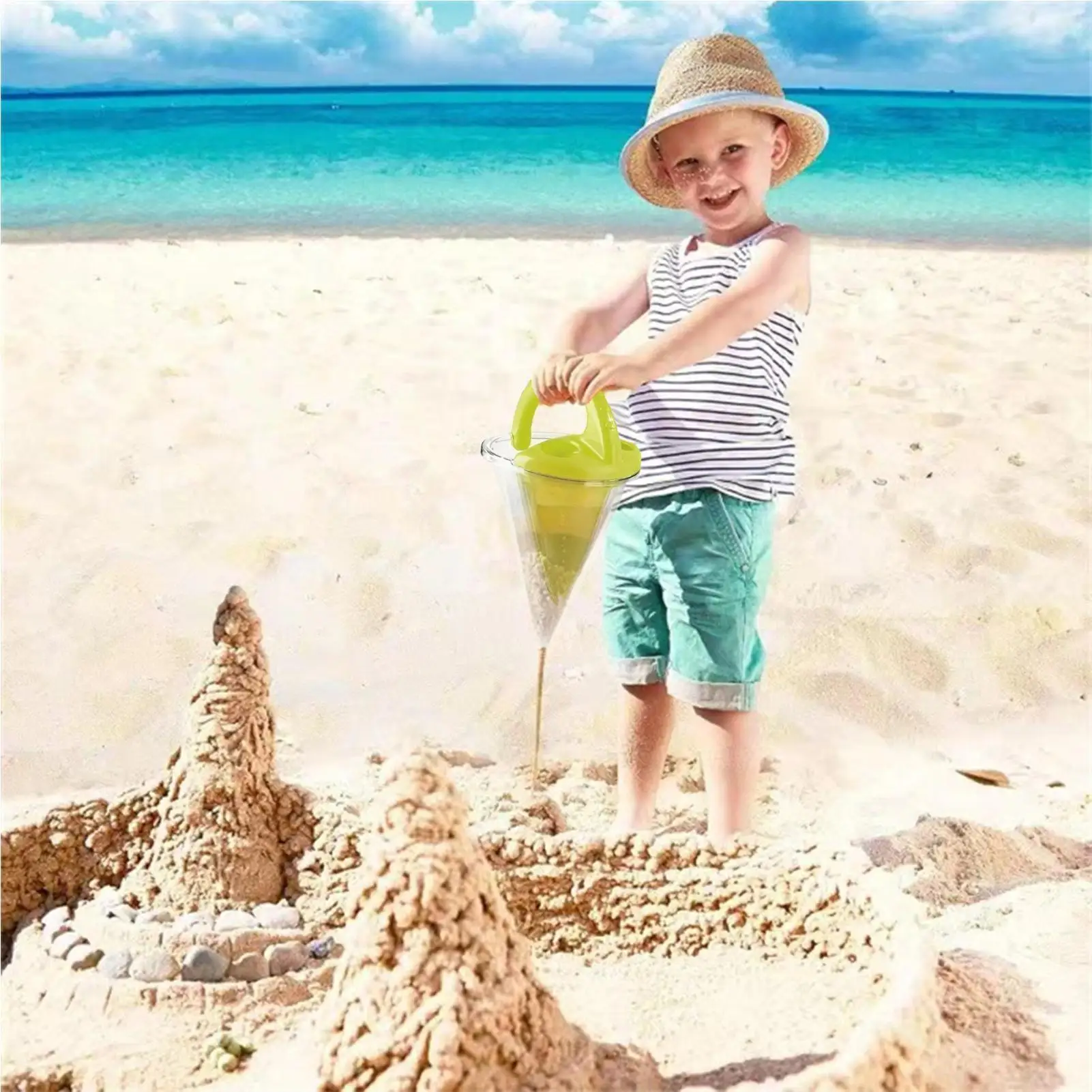 Children Beach Wash Sand Overflow Funnel Outdoor Family Sand Hopper Creative Beach Pile Sand Spills Out Of A Hand-Held Funnel