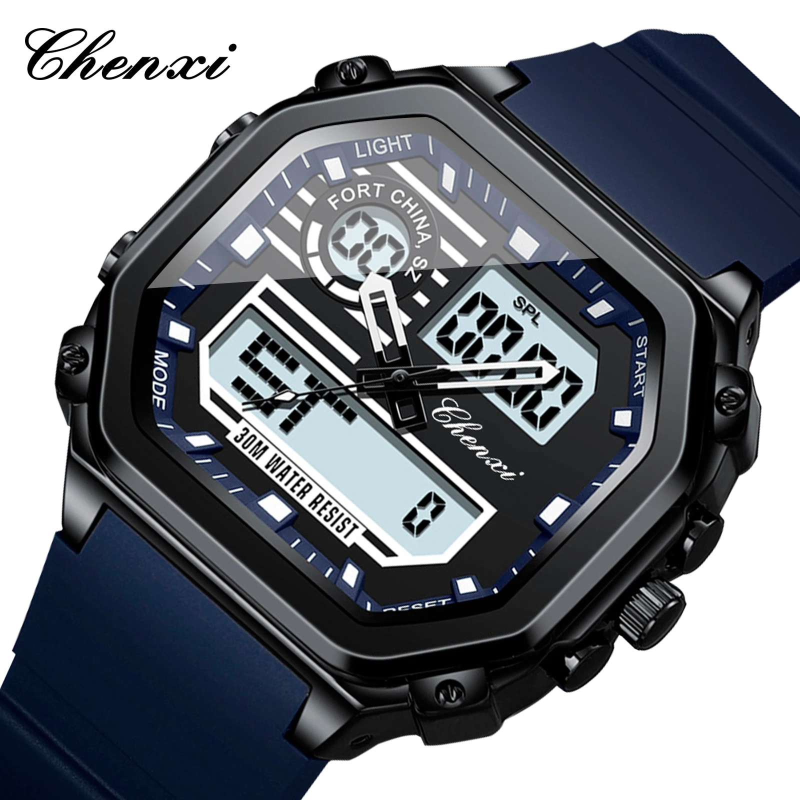 

CHENXI 202 Quartz Electronic Dual Time Watch Men Sports Silicone Strap Waterproof Luminous Luxury Mens Watches Relogio Masculino