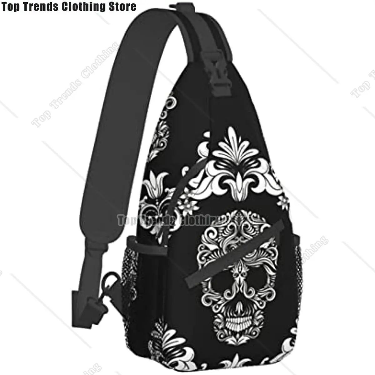 Sugar Skull On The Black Background Hiking Daypacks,Crossbody Sling Backpack Shoulder Bag Chest Bag For Men Women Outdoor