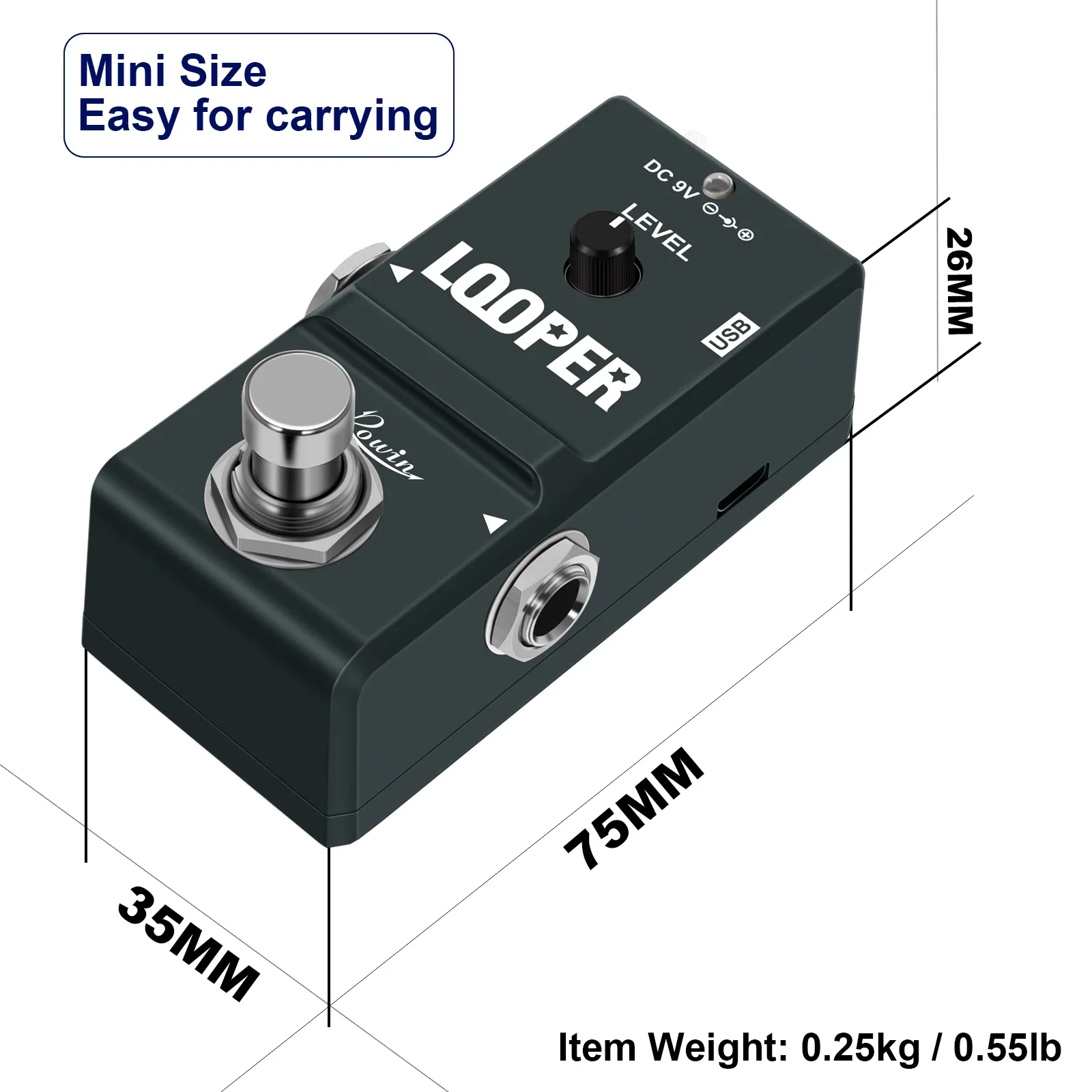 Rowin Guitar Looper Pedal Digital Loop Effect Pedals 10 Mins Loop Box Recording Time Rowin Bass Guitar Parts & Accessories