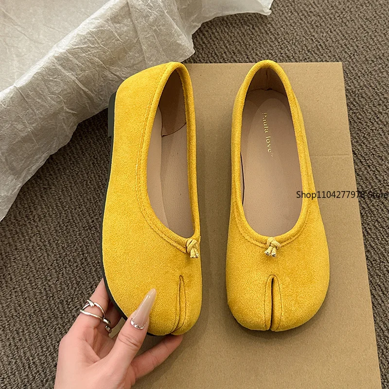 Japanese Style Tabi Ninja Shoes Women Cozy Leather Flats Split Hoof Toe Loafers Femme Mary Jeans Mocasines Ladies Ballerina Shoe view 3