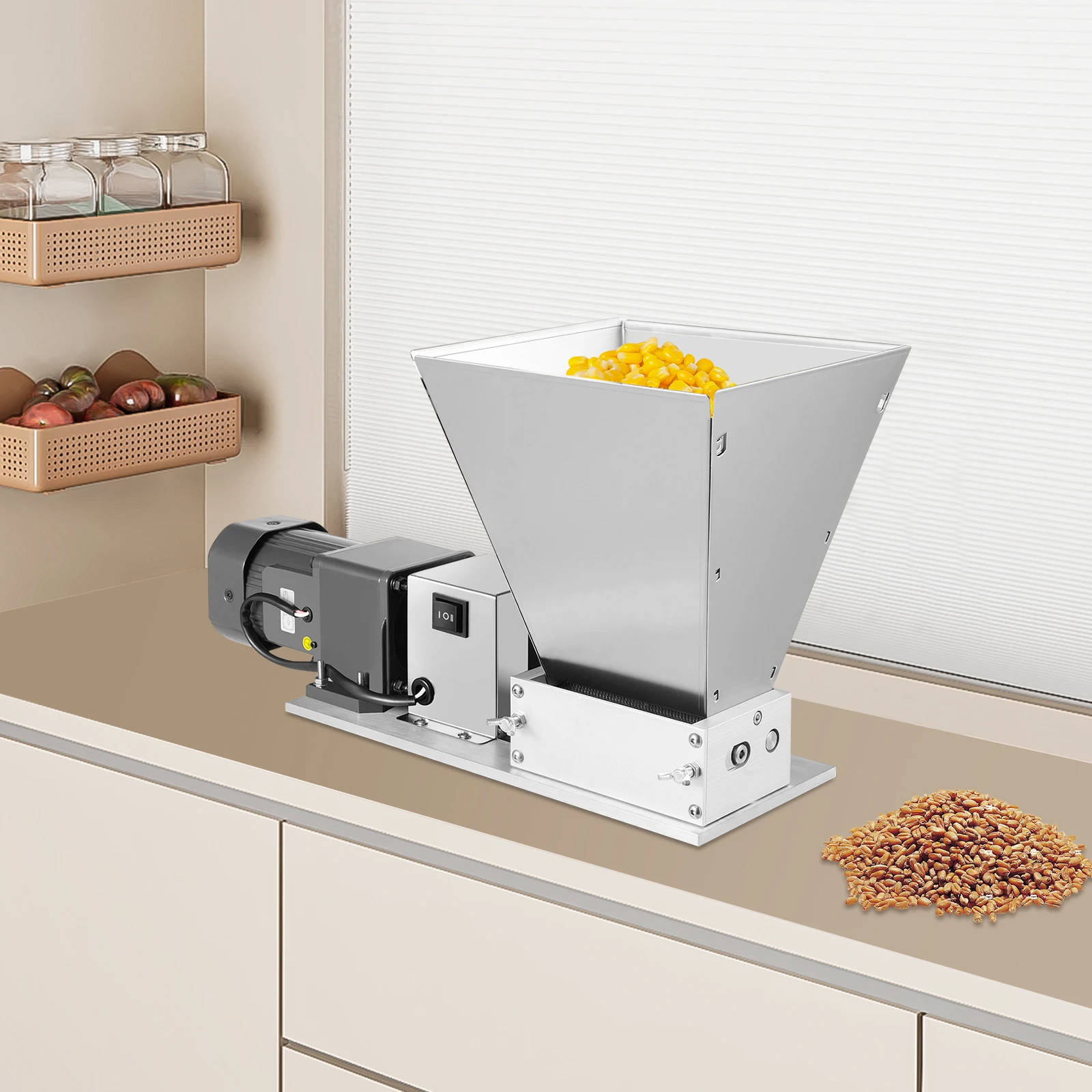 Moulin à grains électrique en acier inoxydable avec une production de 44 lb/h, moulin à rouleaux réglable pour le blé, le maïs et le soja