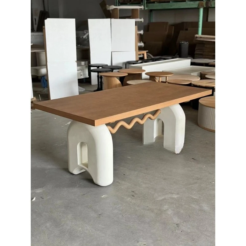 

Medieval designer solid wood French cream style dining table Art B & B retro rectangular Nordic wabi style dining table